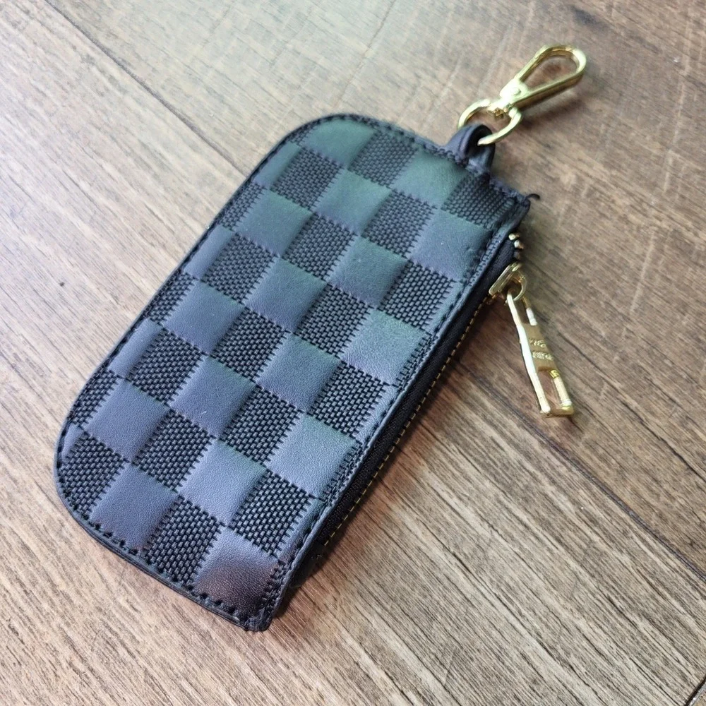LV Style Damier Infini Key Pouch Onyx Black Leather Wallet Style N62658